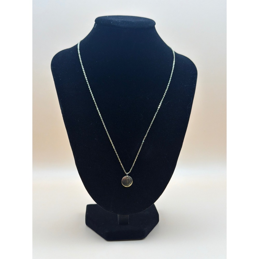 Womens Silver Tone Round Disc Pendant Minimalist Cable Chain Necklace Adjustable